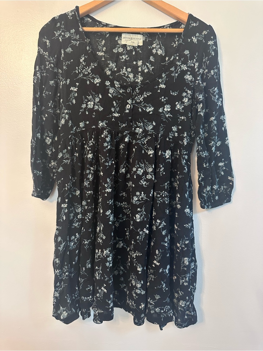 Denim & Supply Ralph Lauren Black Floral Mini Dress Size XS